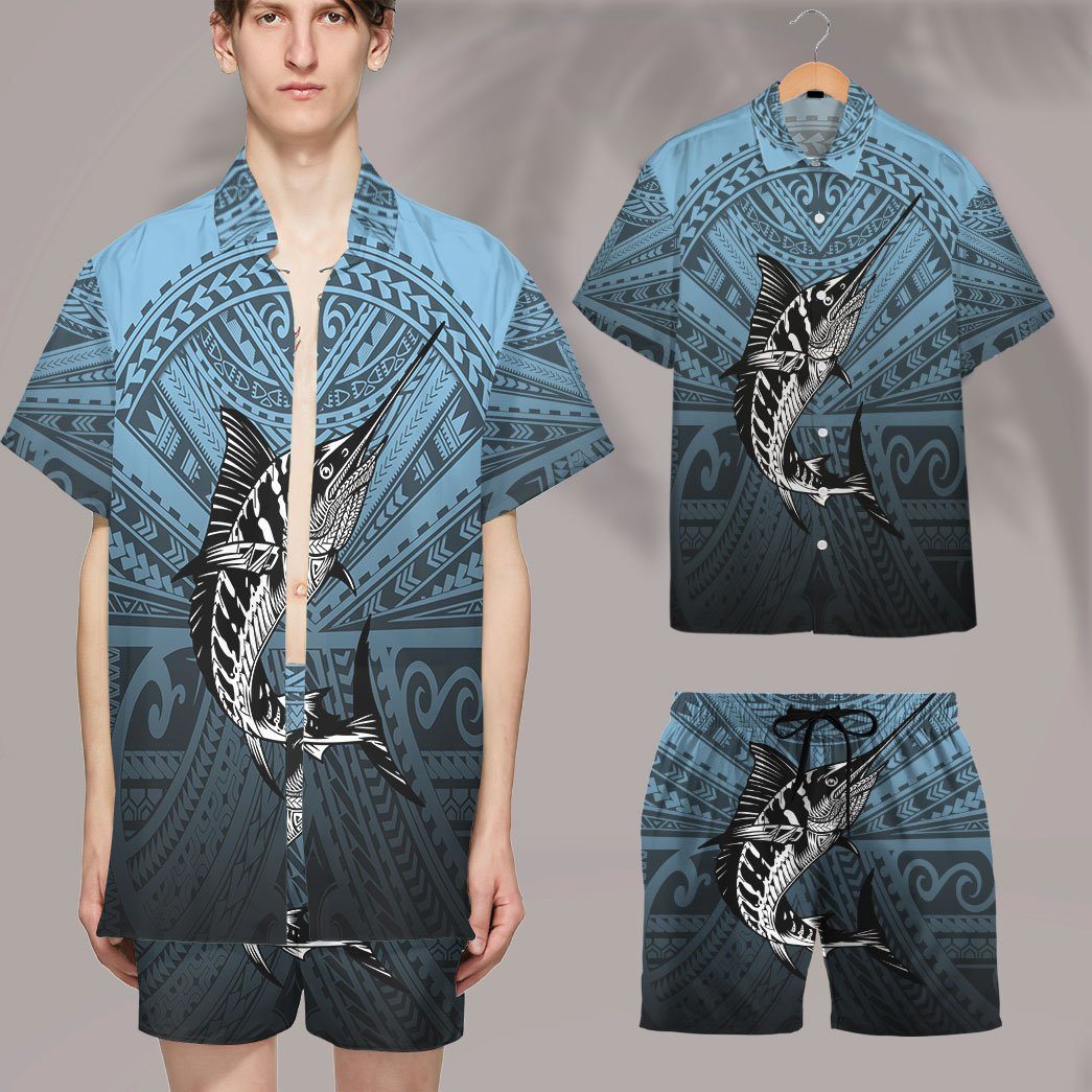 Gearhumans 3D Amazing Polynesian Go Fishing Marlin Custom Short Sleeve Shirt GS0507211 Hawai Shirt 