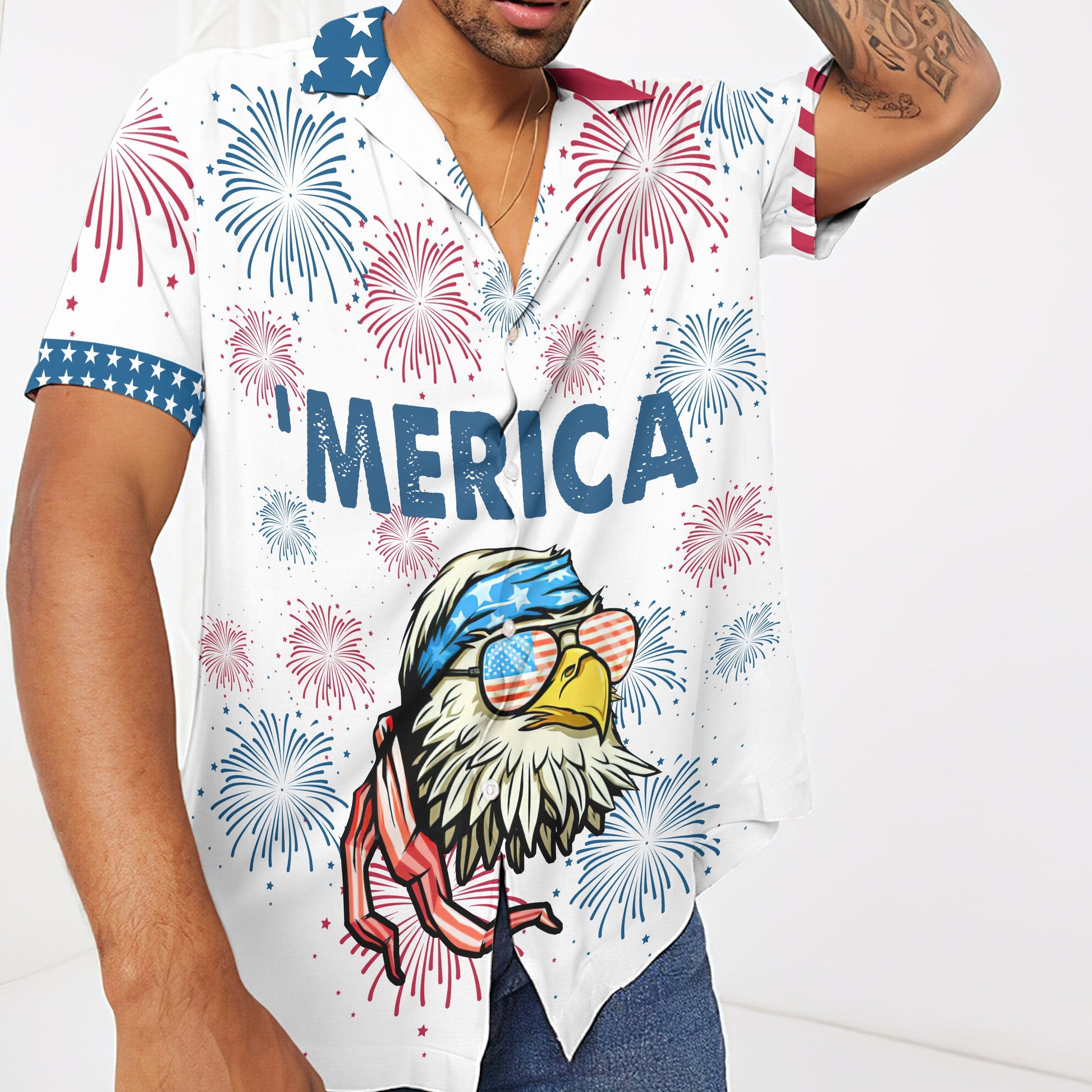Gearhumans 3D America Independence Day Bald Eagle Custom Short Sleeve Shirt GW2306215 Hawai Shirt 