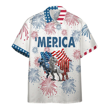 Gearhumans 3D America Independence Day Dinosaurs Custom Short Sleeve Shirt