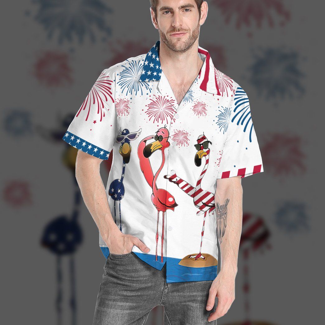 Gearhumans 3D America Independence Day Flamingo Custom Short Sleeve Shirt GW2306218 Hawai Shirt 