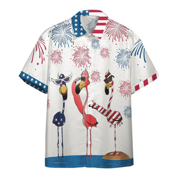 Gearhumans 3D America Independence Day Flamingo Custom Short Sleeve Shirt GW2306218 Hawai Shirt Hawai Shirt S 