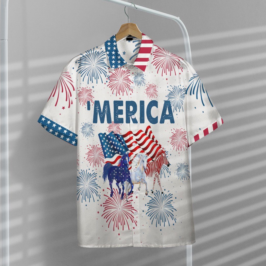 Gearhumans 3D America Independence Day Horses Custom Short Sleeve Shirt GW230610 Hawai Shirt 