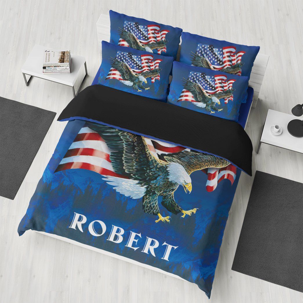 Gearhumans 3D American Eagle Flag Custom Name Bedding Set GW0706213 Bedding Set 