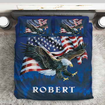 Gearhumans 3D American Eagle Flag Custom Name Bedding Set