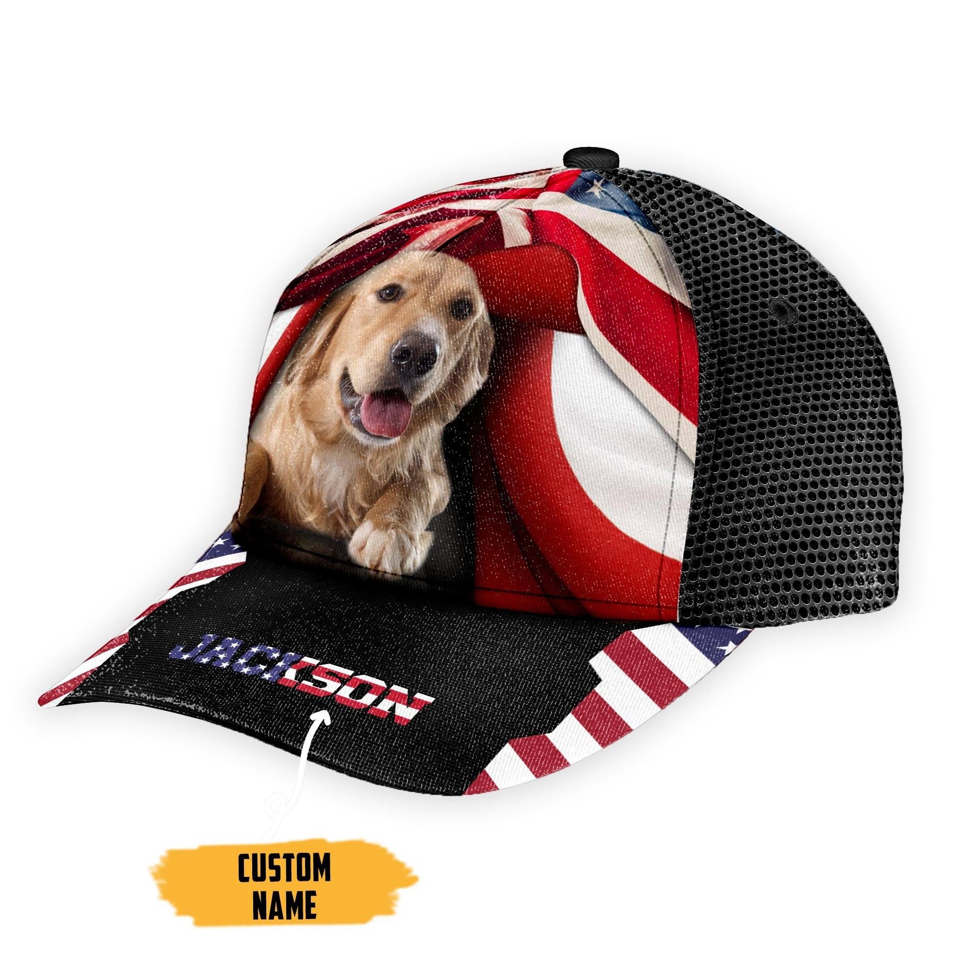 Gearhumans 3D American Golden Retriever Dog Custom Name Classic Cap GW050417 Cap