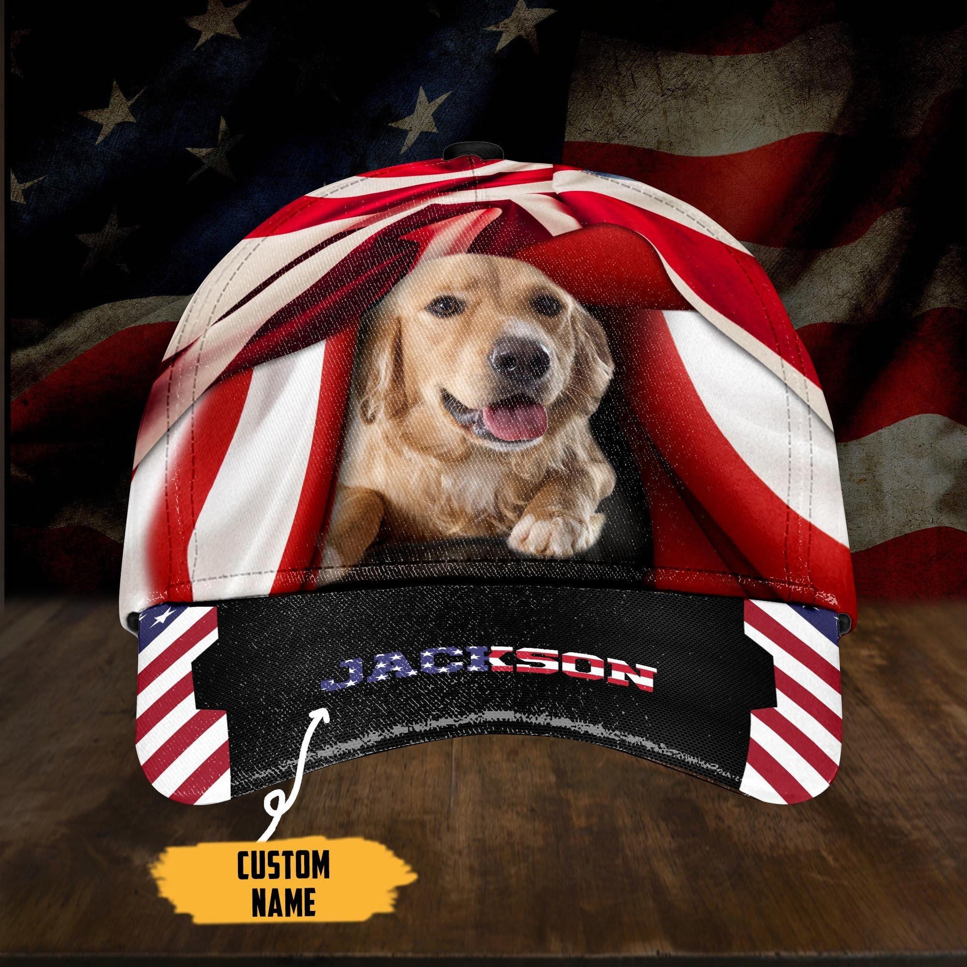Gearhumans 3D American Golden Retriever Dog Custom Name Classic Cap GW050417 Cap