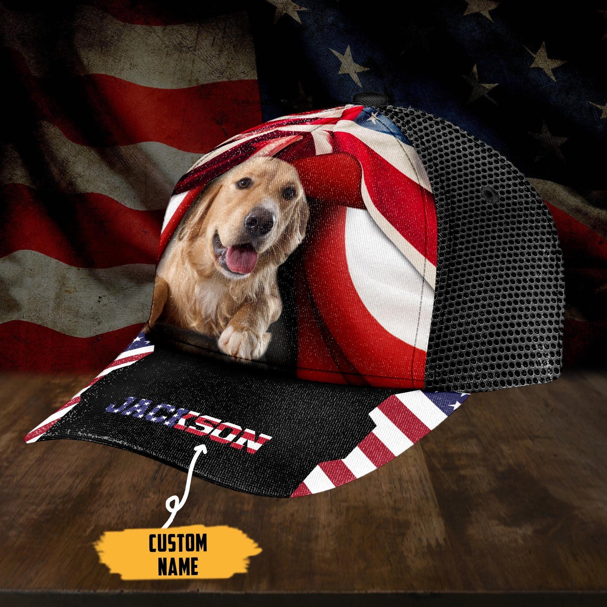 Gearhumans 3D American Golden Retriever Dog Custom Name Classic Cap GW050417 Cap