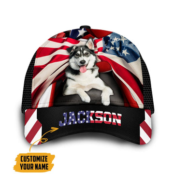 Gearhumans 3D American Husky Dog Custom Name Classic Cap GW050420 Cap Cap