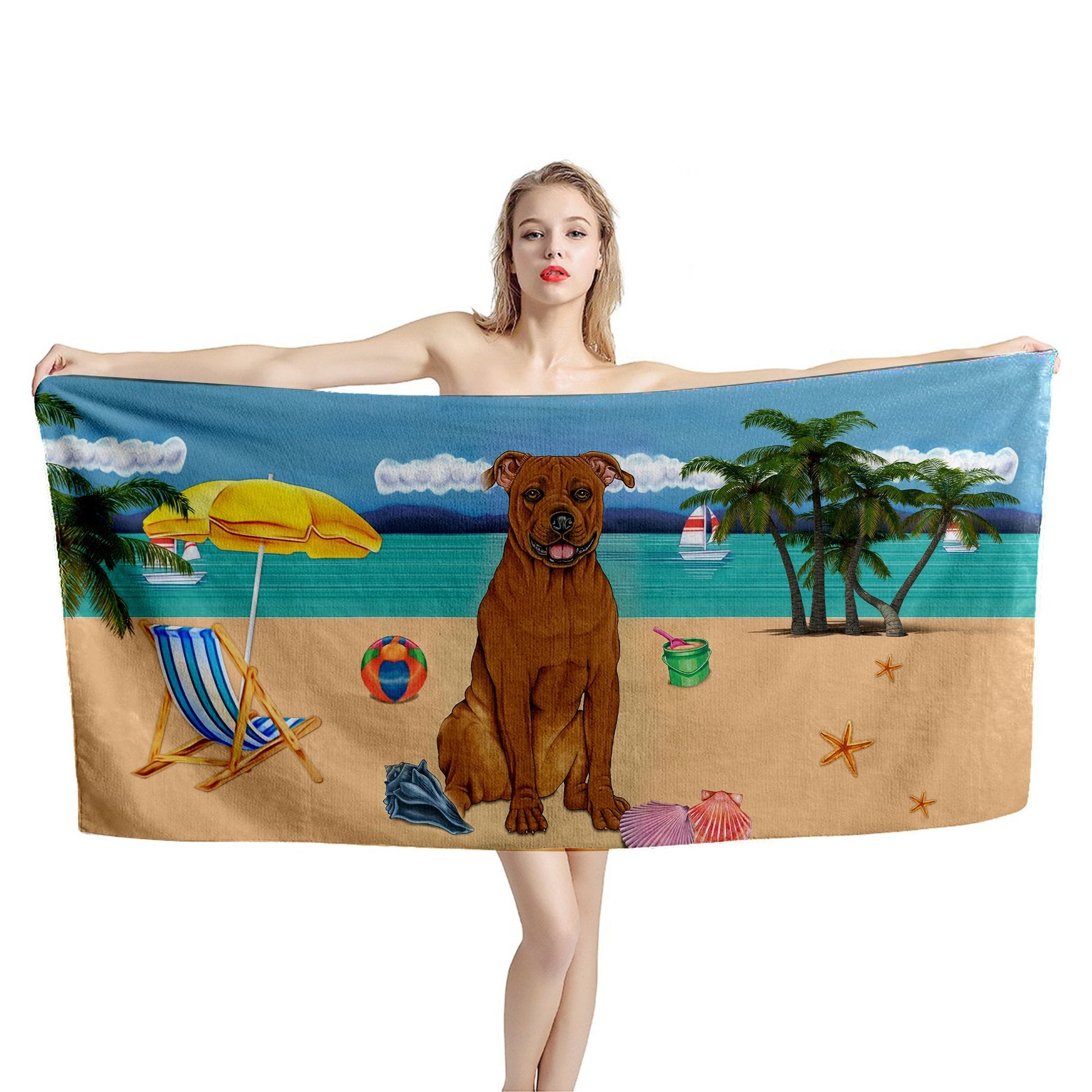 Gearhumans 3D American Pit Bull Terrier Dog Custom Beach Towel GW1105214 Towel 