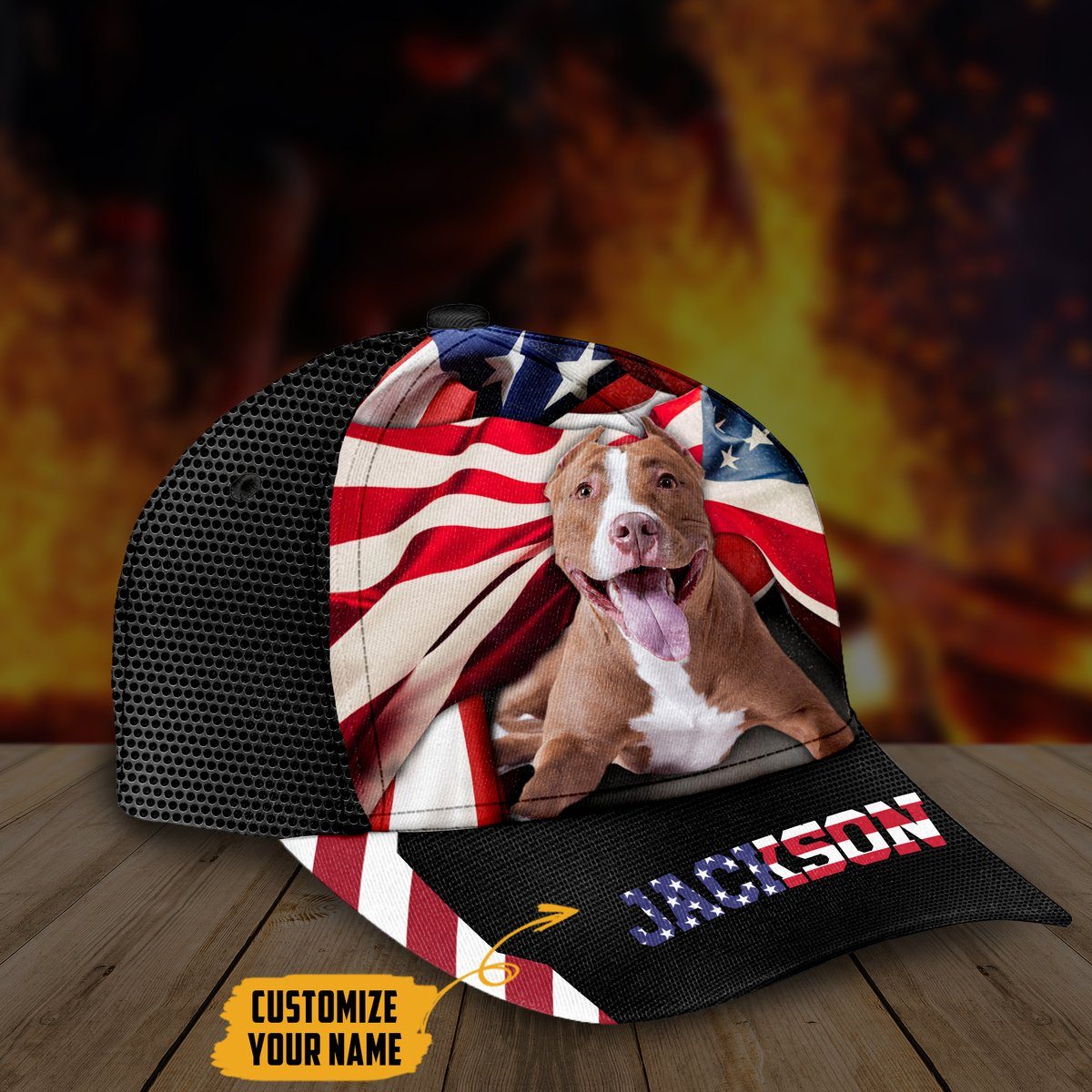 Gearhumans 3D American Pitbull Dog Custom Name Classic Cap GW050423 Cap