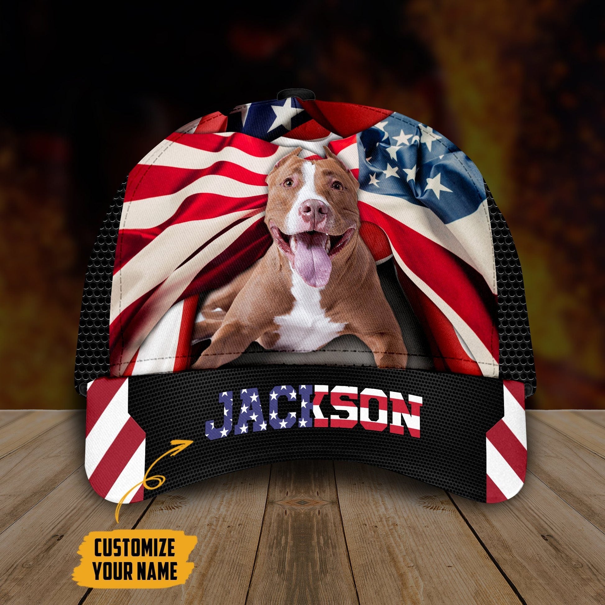 Gearhumans 3D American Pitbull Dog Custom Name Classic Cap GW050423 Cap