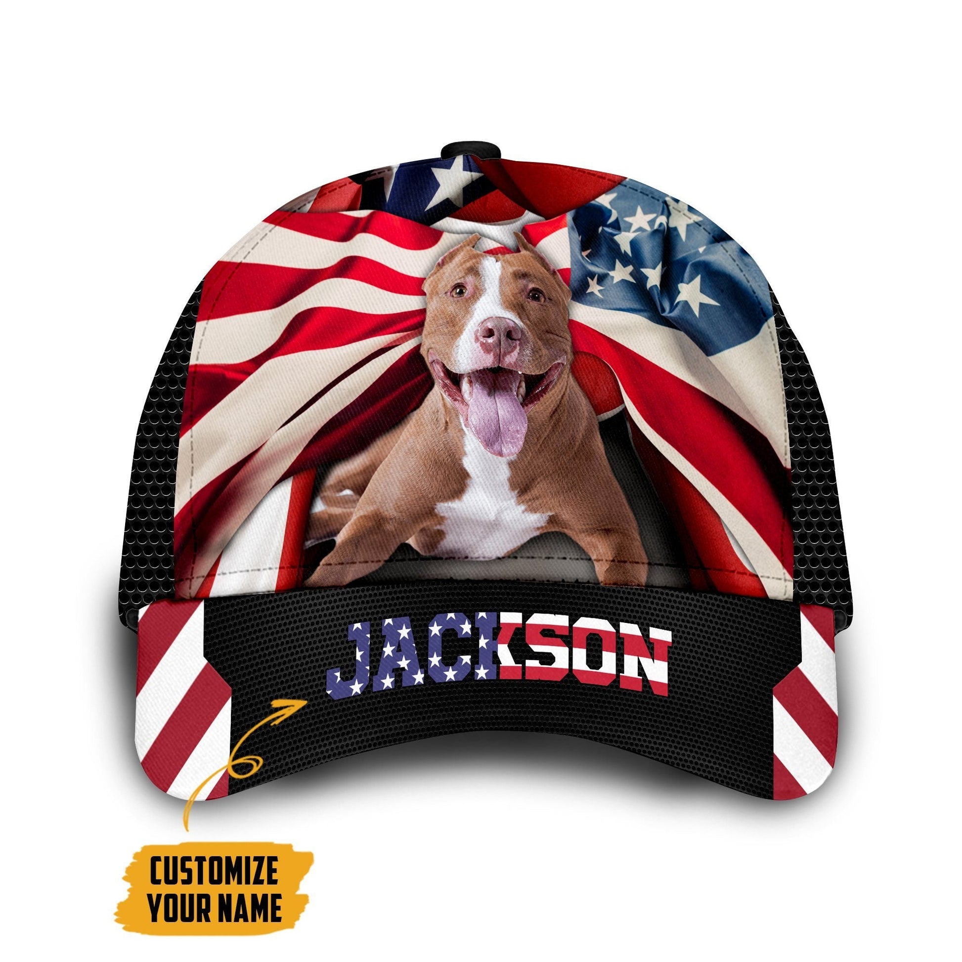 Gearhumans 3D American Pitbull Dog Custom Name Classic Cap GW050423 Cap Cap