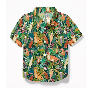 Gearhumans 3D Animals Tropical Hawaii Custom Kid Short Sleeve Shirt GW24062110 Hawai Shirt Kid Hawai Shirt Kid XS 