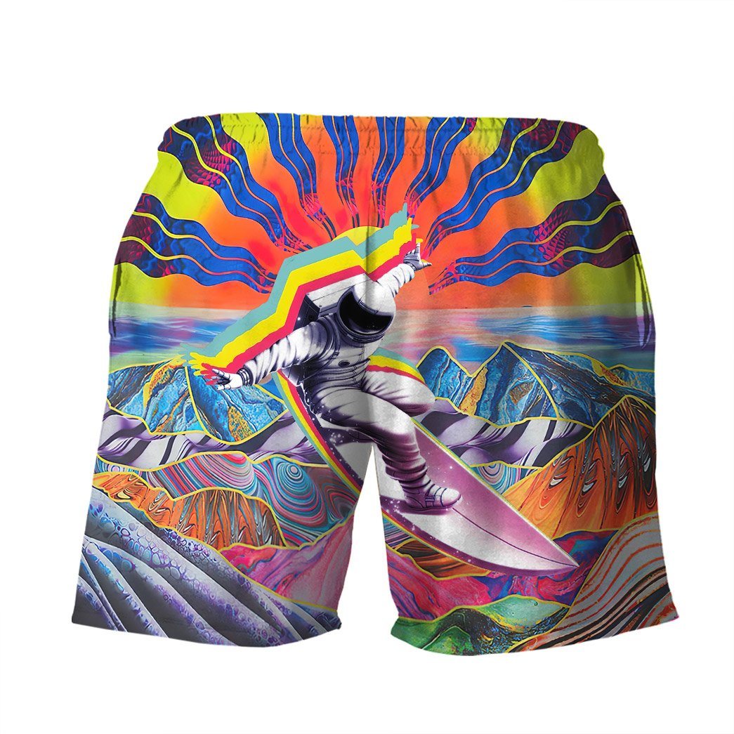 Gearhumans 3D Astronaut Surfing In Hippie Trippy Mountain Custom Man Shorts GS2506216 Men Shorts 