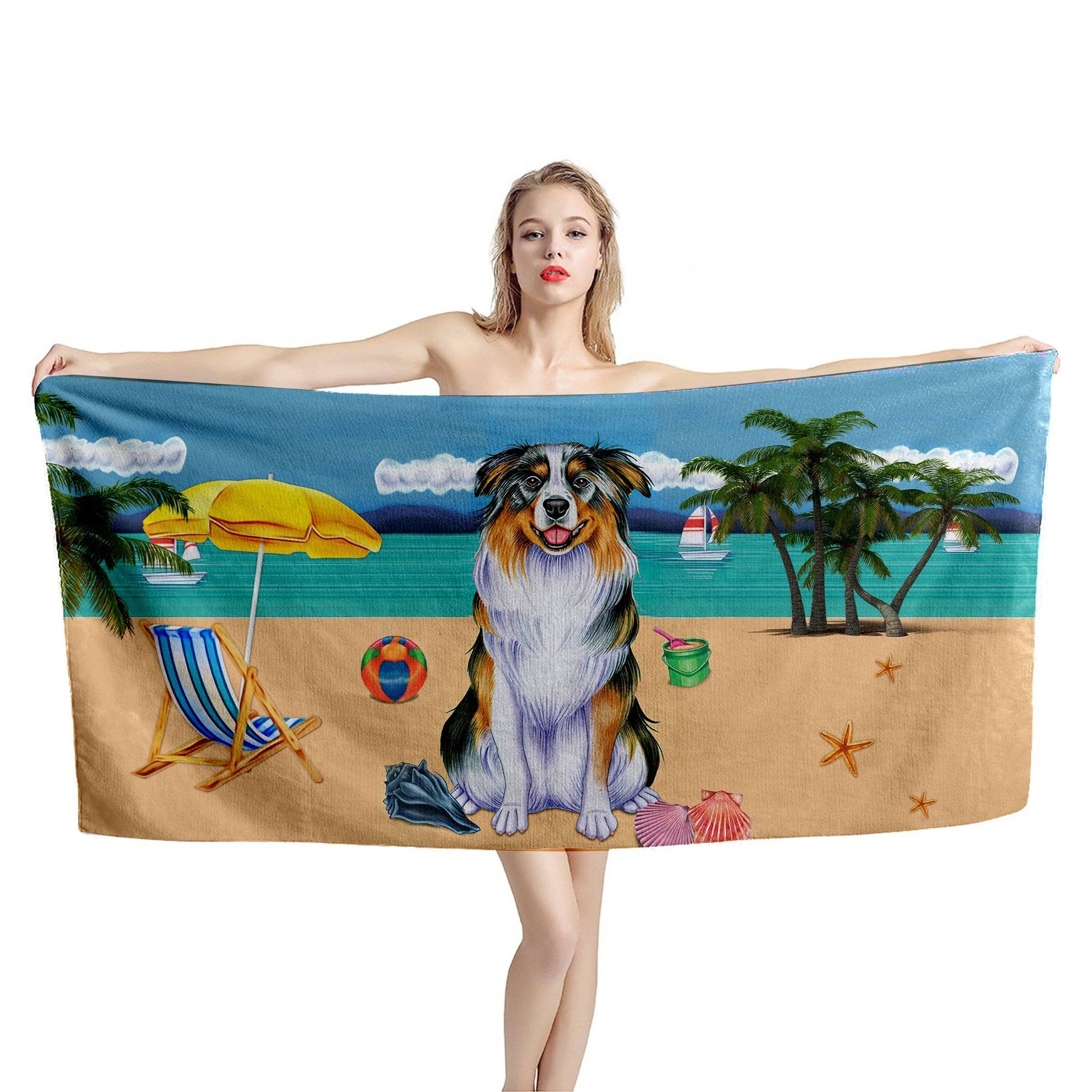 Gearhumans 3D Australian Shepherd Dog Custom Beach Towel GW1105216 Towel 
