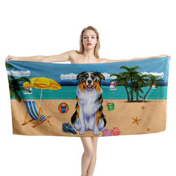 Gearhumans 3D Australian Shepherd Dog Custom Beach Towel