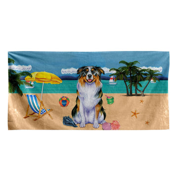 Gearhumans 3D Australian Shepherd Dog Custom Beach Towel
