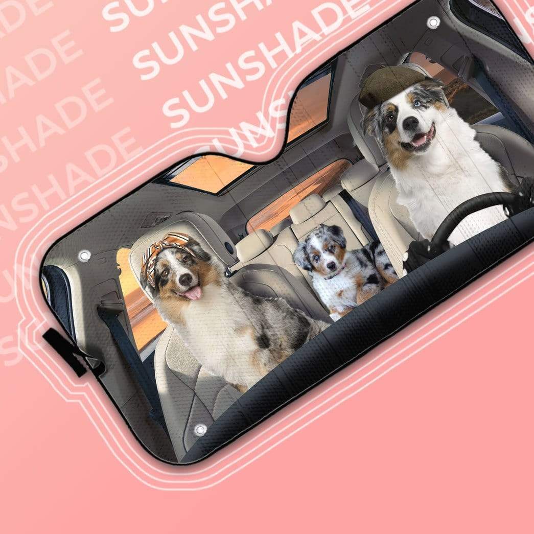 gearhumans 3D Australian Shepherd Family Dogs Custom Car Auto Sunshade GW12061 Auto Sunshade 