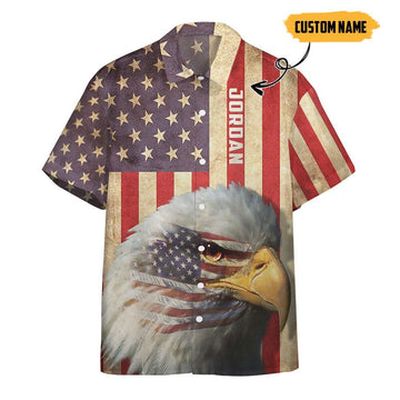 Gearhumans 3D Bald Eagle American Custom Name Hawaii Shirt