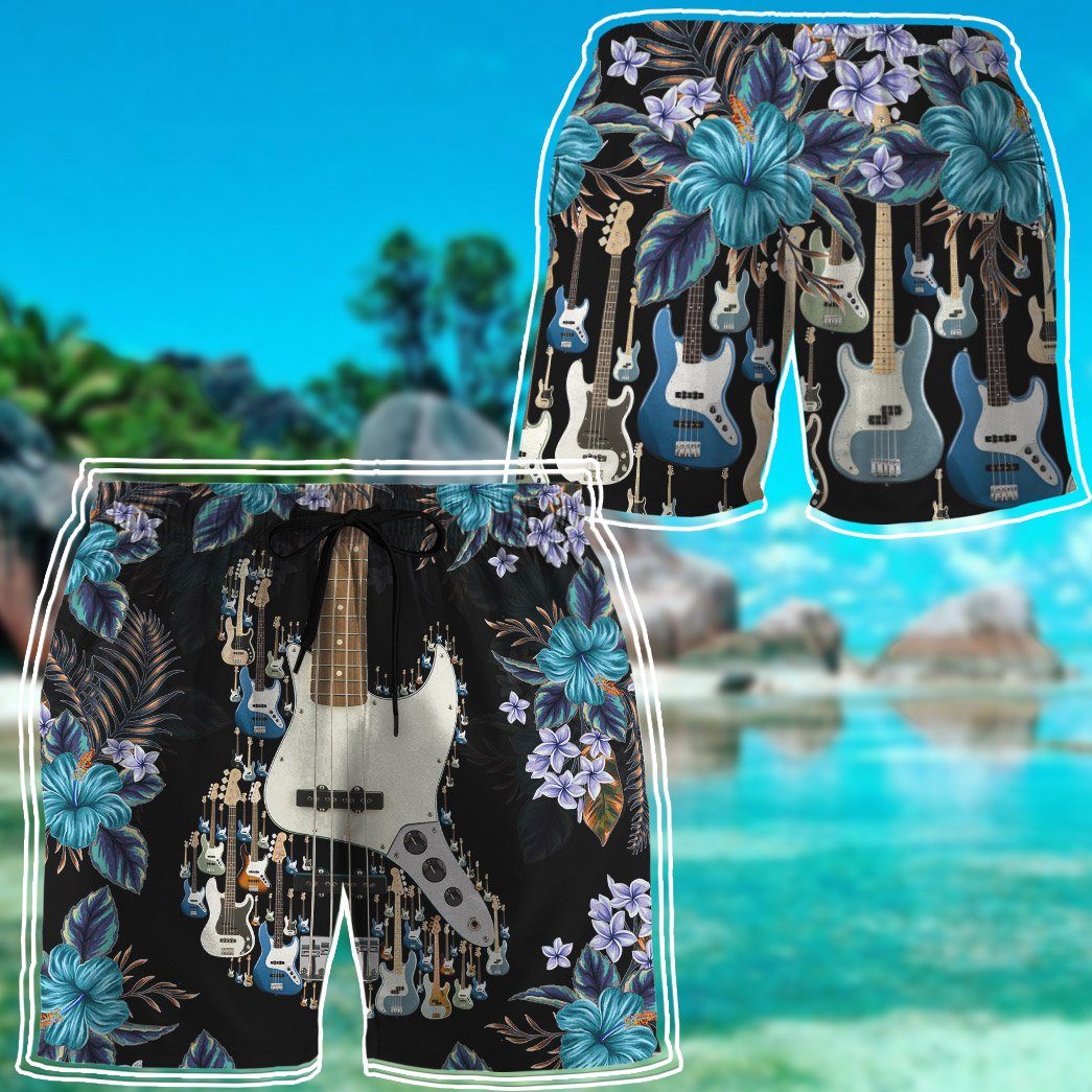 Gearhumans 3D Bass Guitar Hawaii Custom Beach Shorts Swim Trunks GS17052137 Men Shorts 
