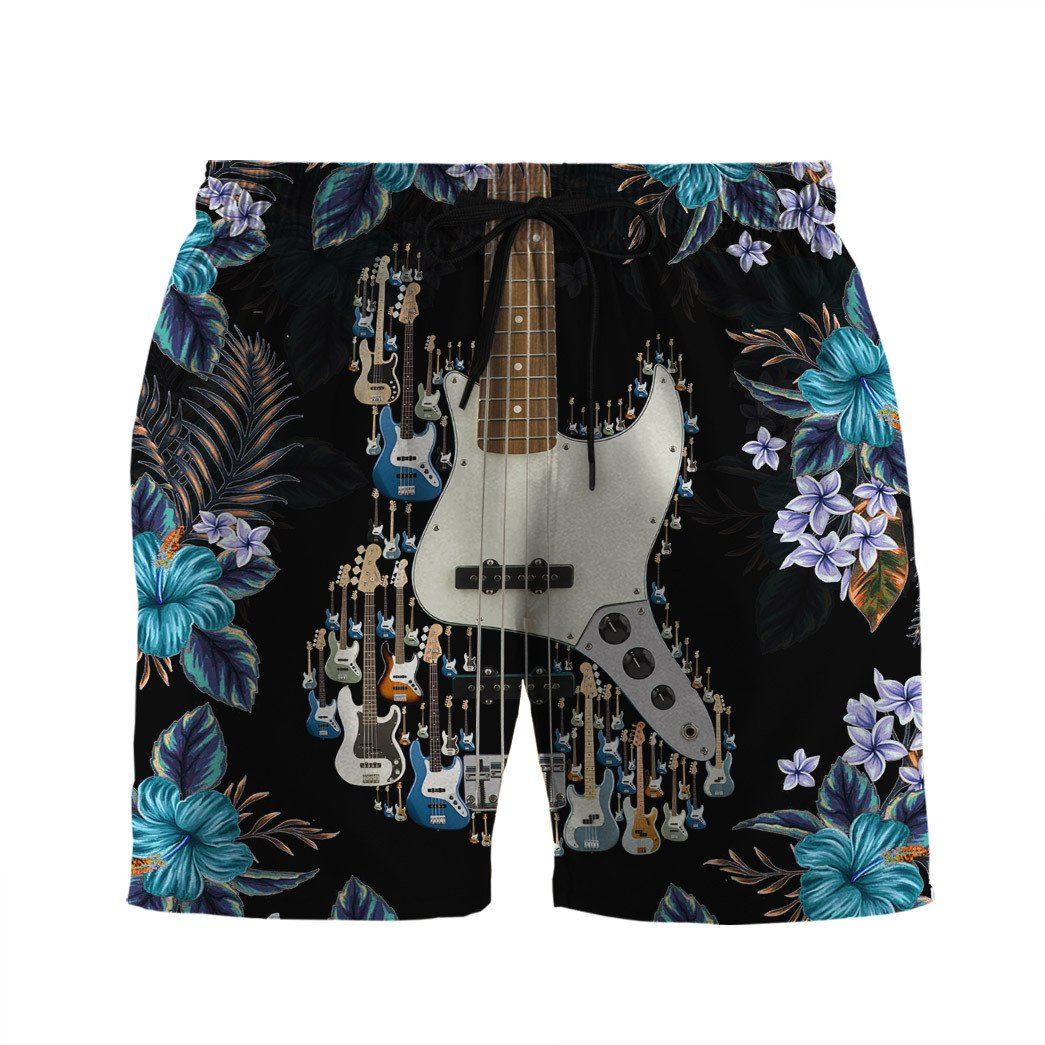 Gearhumans 3D Bass Guitar Hawaii Custom Beach Shorts Swim Trunks GS17052137 Men Shorts Men Shorts S 