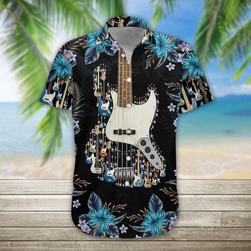 Gearhumans 3D Bass Guitar Hawaii Shirt ZG-HW13082004 Short Sleeve Shirt