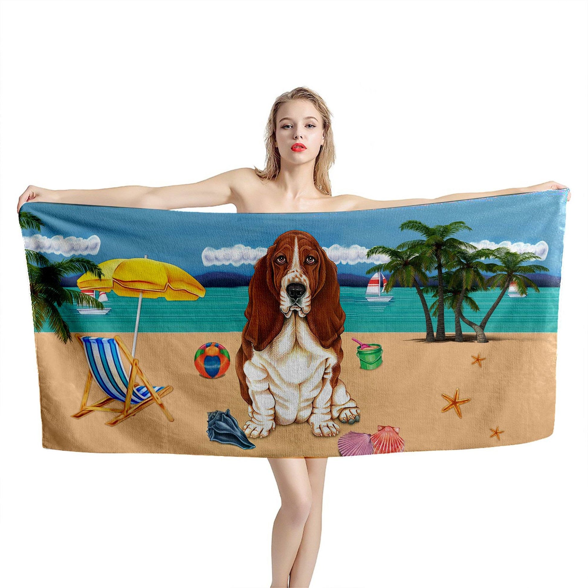 Gearhumans 3D Basset Hound Dog Custom Beach Towel GW1105217 Towel 