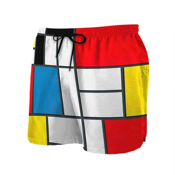 Gearhumans 3D Bauhaus Style Composition II in Red Yellow Blue Custom Beach Shorts Swim Trunks