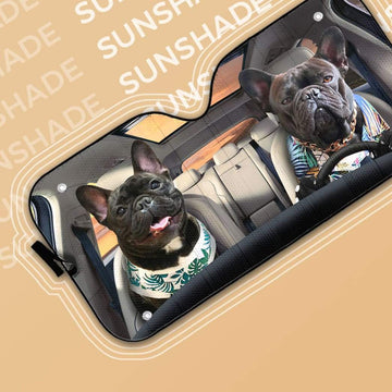 Gearhumans 3D Beach Family Bulldog Custom Car Auto Sunshade