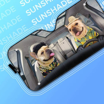 Gearhumans 3D Beach French Bulldogs Custom Car Auto Sunshade