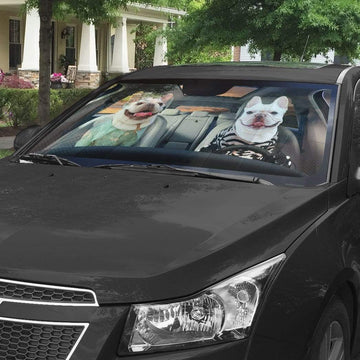 Gearhumans 3D Beach Love Bulldog Couple Custom Car Auto Sunshade