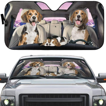 Gearhumans 3D Beagle Family Custom Car Auto Sunshade