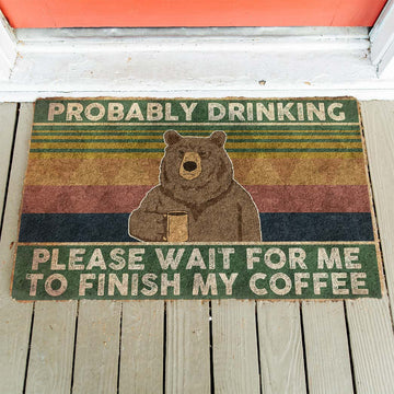 Gearhumans 3D Bear Probably Drinking Coffee Please Wait Custom Doormat