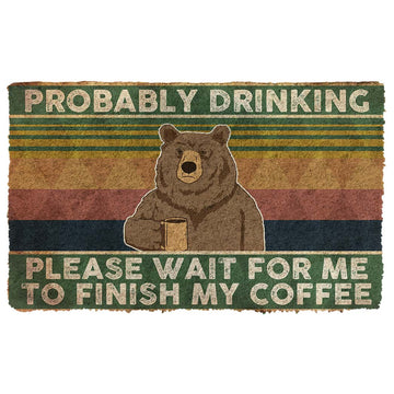 Gearhumans 3D Bear Probably Drinking Coffee Please Wait Custom Doormat GW2805214 Doormat Doormat S(15,8inchx23,6inch) 