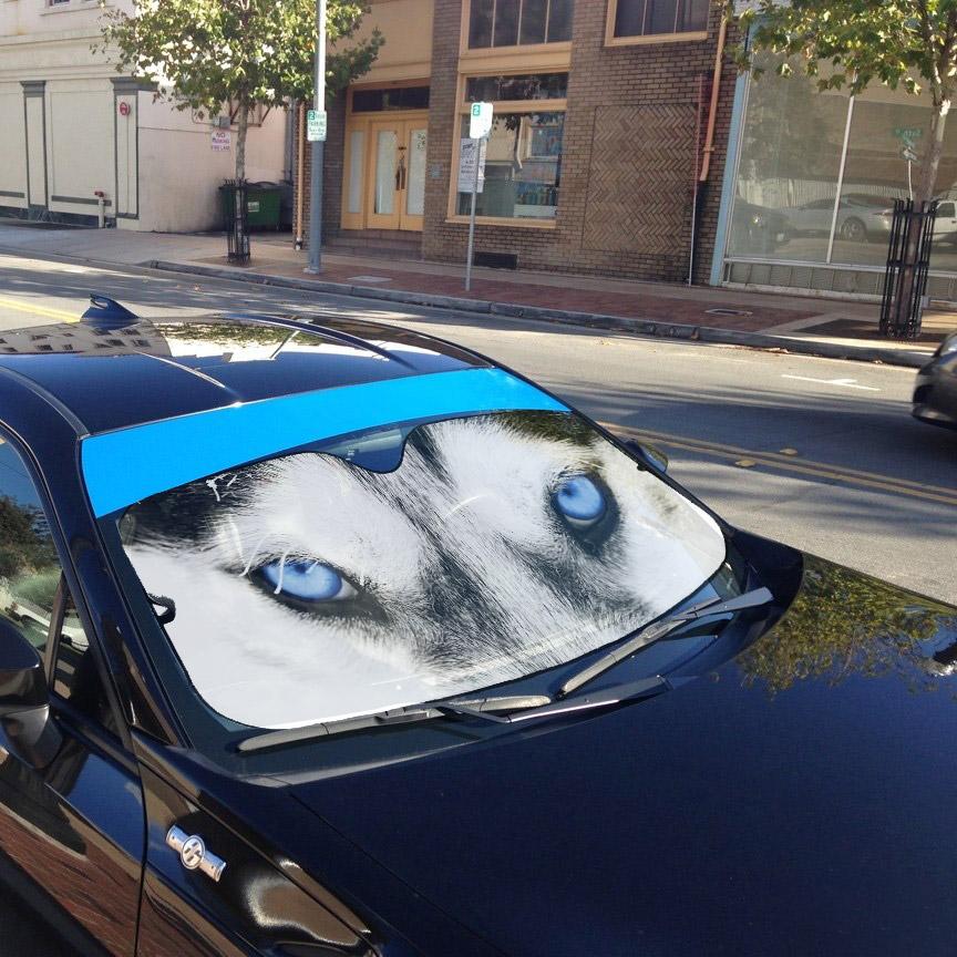 Gearhumans 3D Beautiful Blue Eyes Of Husky Custom Sunshade GO01072111 Auto Sunshade 