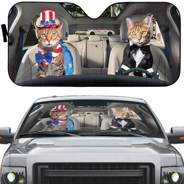 Gearhumans 3D Bengal Cat Couple Custom Car Auto Sunshade