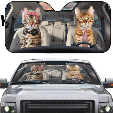 Gearhumans 3D Bengal Cat Custom Car Auto Sunshade