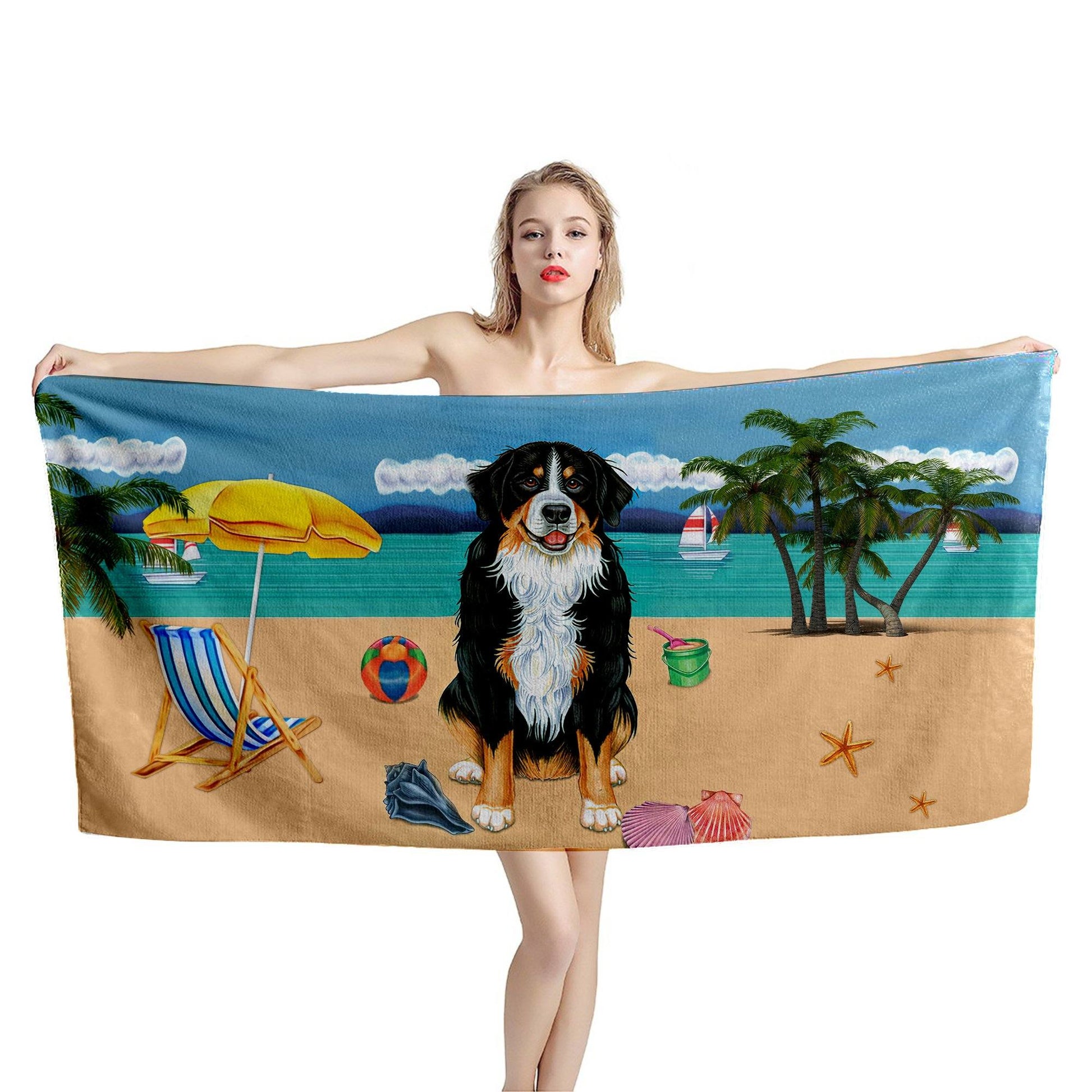 Gearhumans 3D Bernese Mountain Dog Custom Beach Towel GW1105213 Towel 