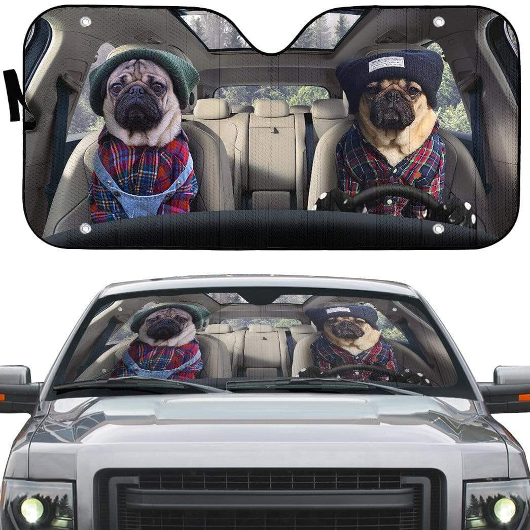 gearhumans 3D Best Friend Couple Pugs Custom Car Auto Sunshade GV18066 Auto Sunshade 