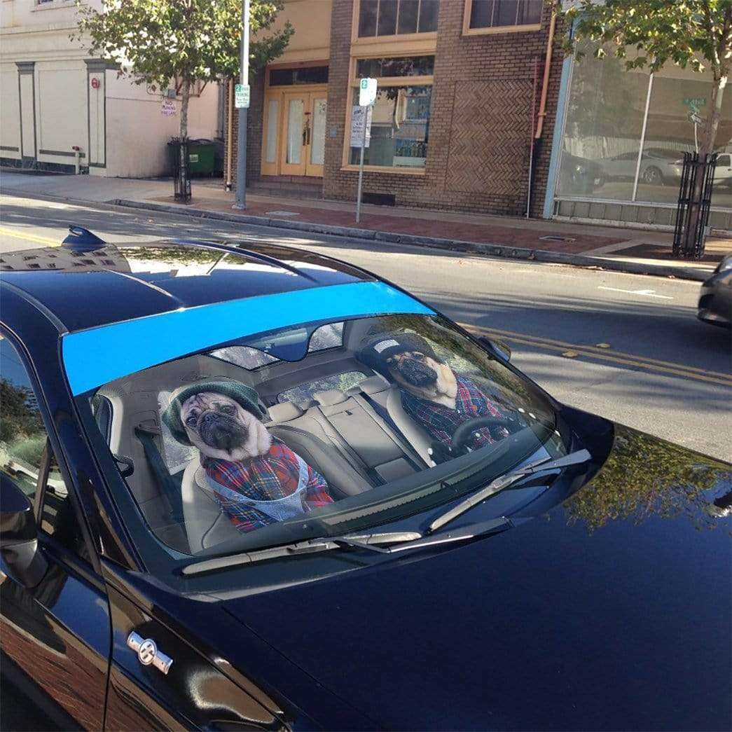 gearhumans 3D Best Friend Couple Pugs Custom Car Auto Sunshade GV18066 Auto Sunshade 