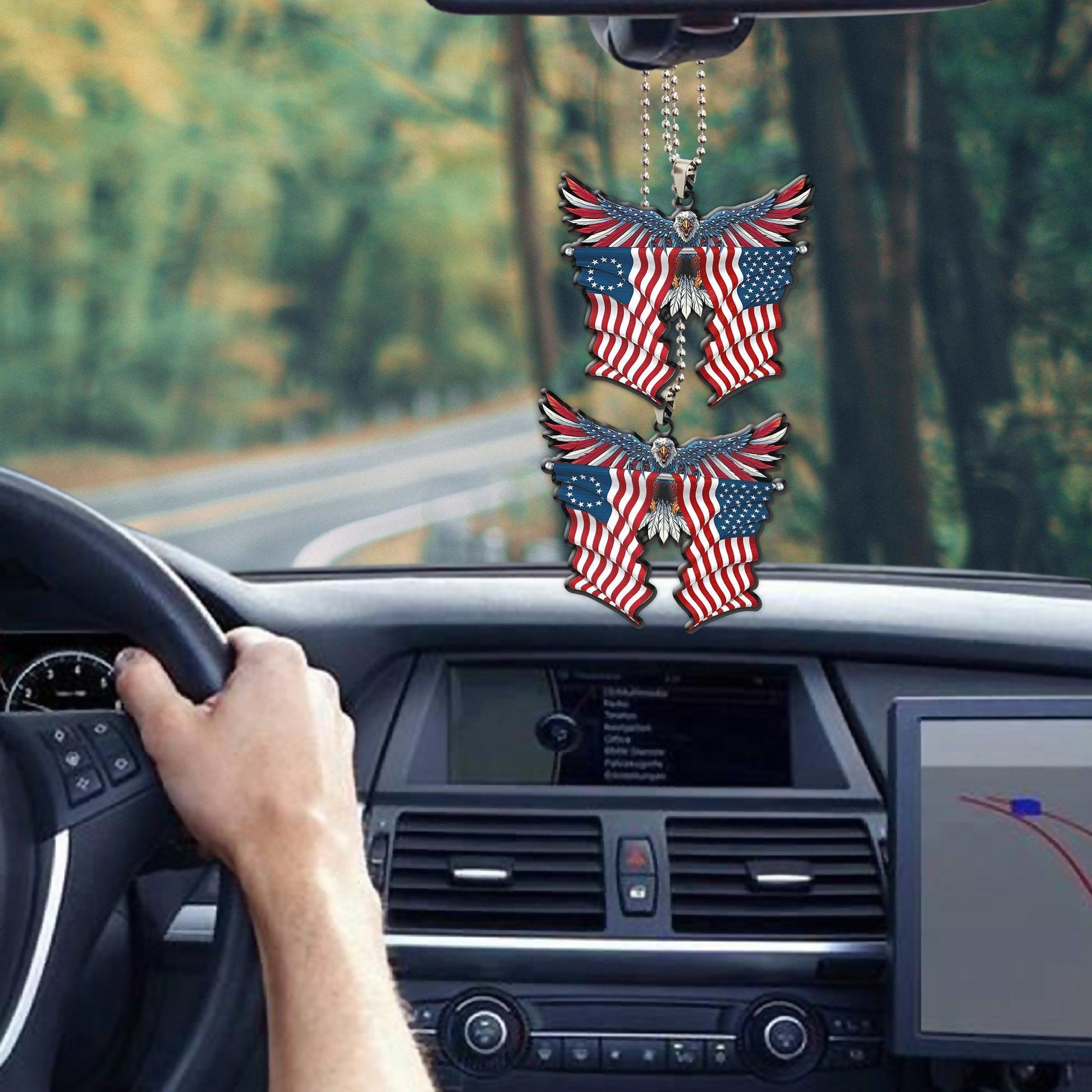 Gearhumans 3D Betsy Ross Flag and United States Flag Custom Car Hanging GW0306214 Car Hanging 