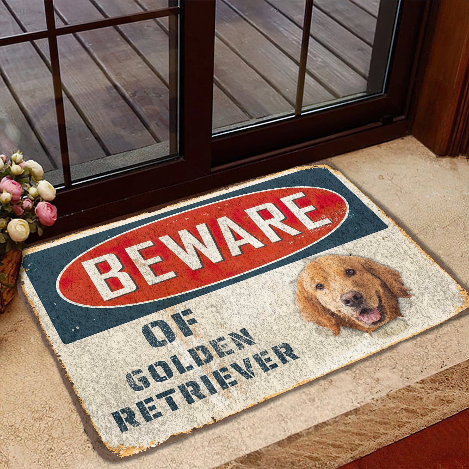 Gearhumans 3D Beware Of Golden Retriever Custom Doormat GS0605211 Doormat 