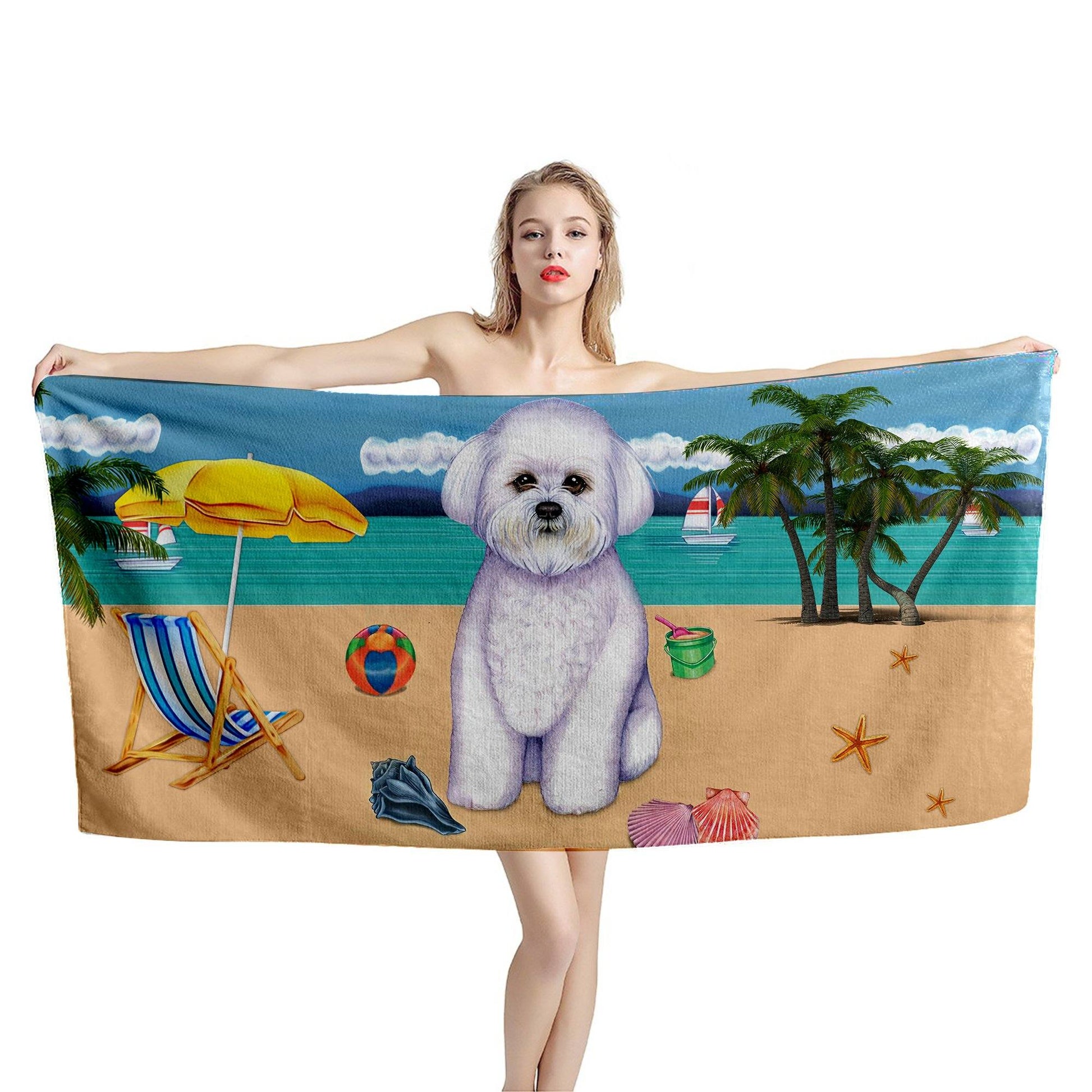 Gearhumans 3D Bichon Frise Dog Custom Beach Towel GW1105219 Towel 