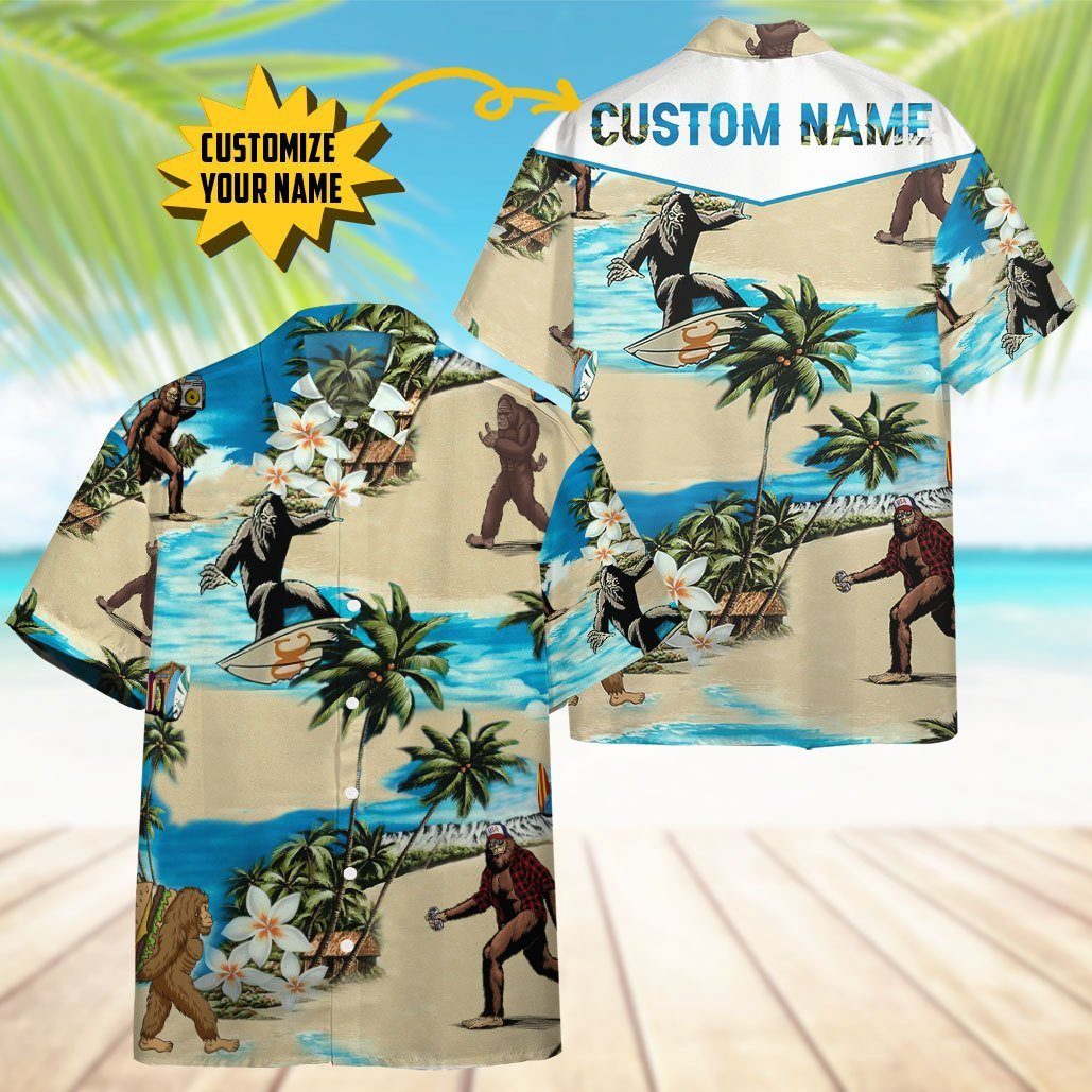 Gearhumans 3D Bigfoot Vacation Custom Name Hawaii Shirt ZB16034 Hawai Shirt 