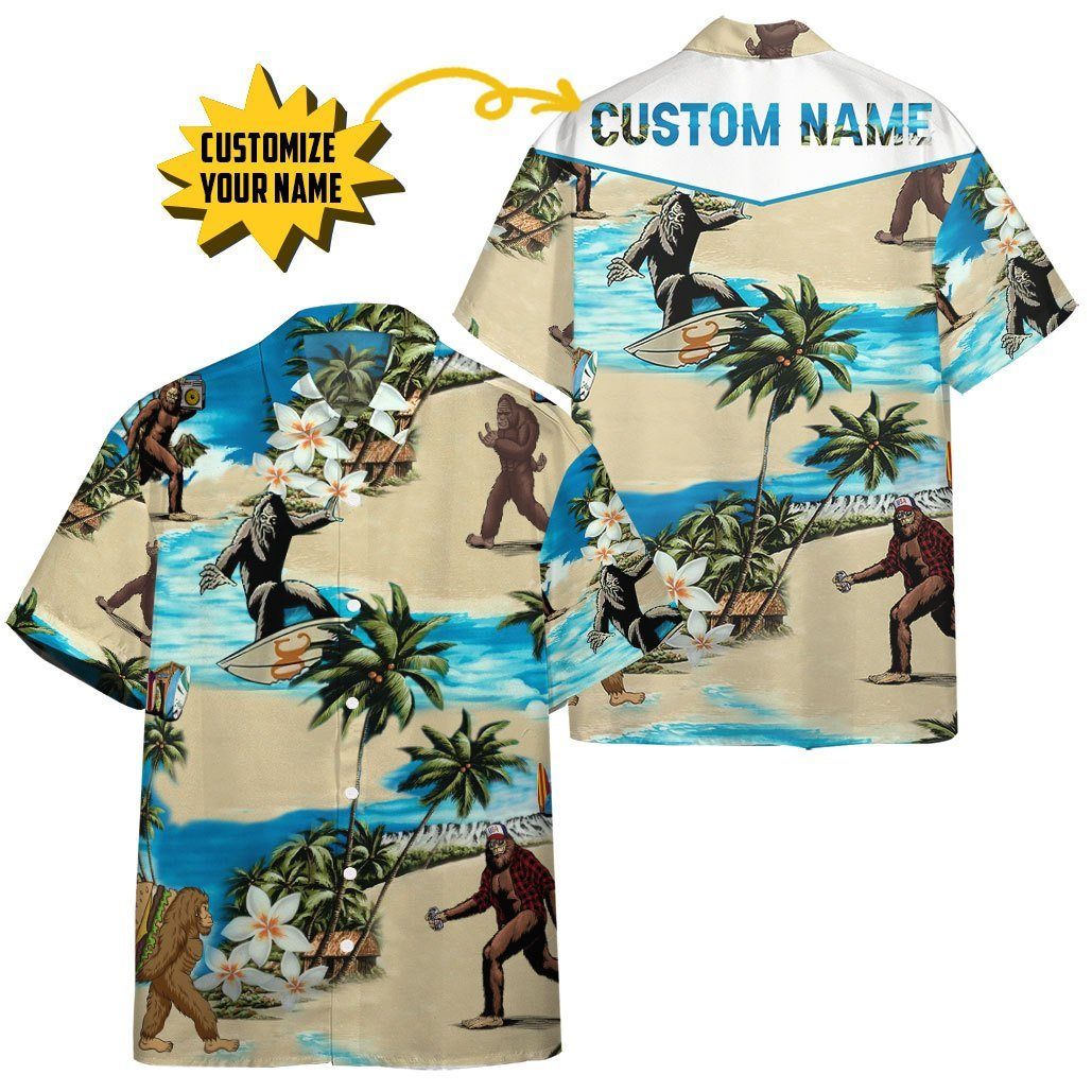 Gearhumans 3D Bigfoot Vacation Custom Name Hawaii Shirt ZB16034 Hawai Shirt 