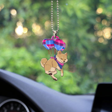 Gearhumans 3D Bis Pride Shiba Inu Fly With Balloons Custom Car Hanging