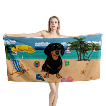 Gearhumans 3D Black And Tan Dachshund Dog Custom Beach Towel