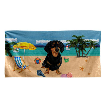 Gearhumans 3D Black And Tan Dachshund Dog Custom Beach Towel
