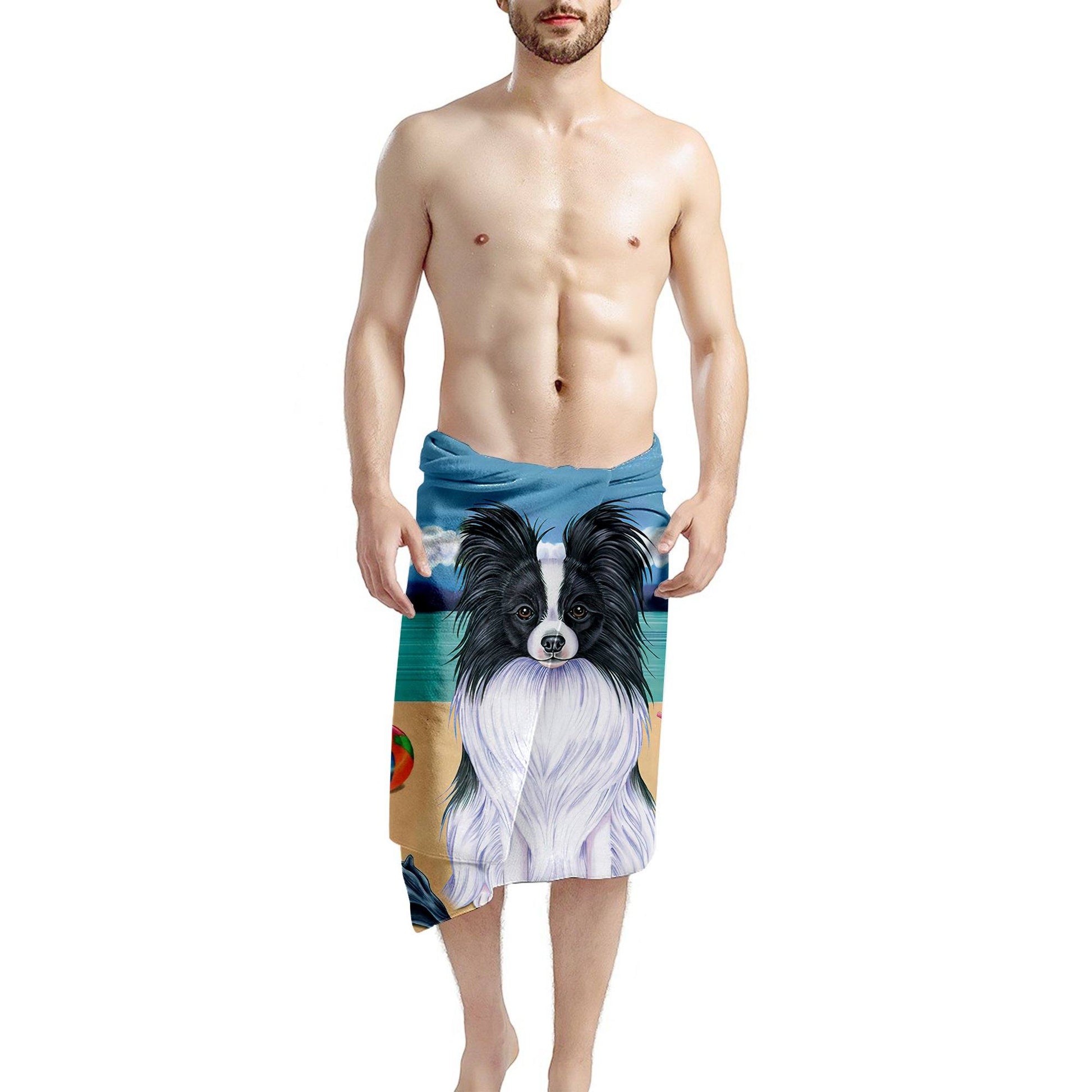 Gearhumans 3D Black and White Papillon Dog Custom Beach Towel GW120516 Towel 