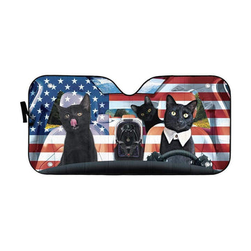 gearhumans 3D Black Cat Family America Custom Car Auto Sunshade GL06073 Auto Sunshade 57''x27.5'' 